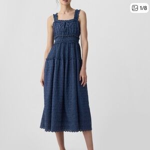 Gap x Dôen Women's Denim Smocked Eyelet Midi Dress